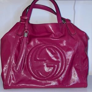GUCCI Soho Hand Bag Enamel 2way Wine Red Brand New